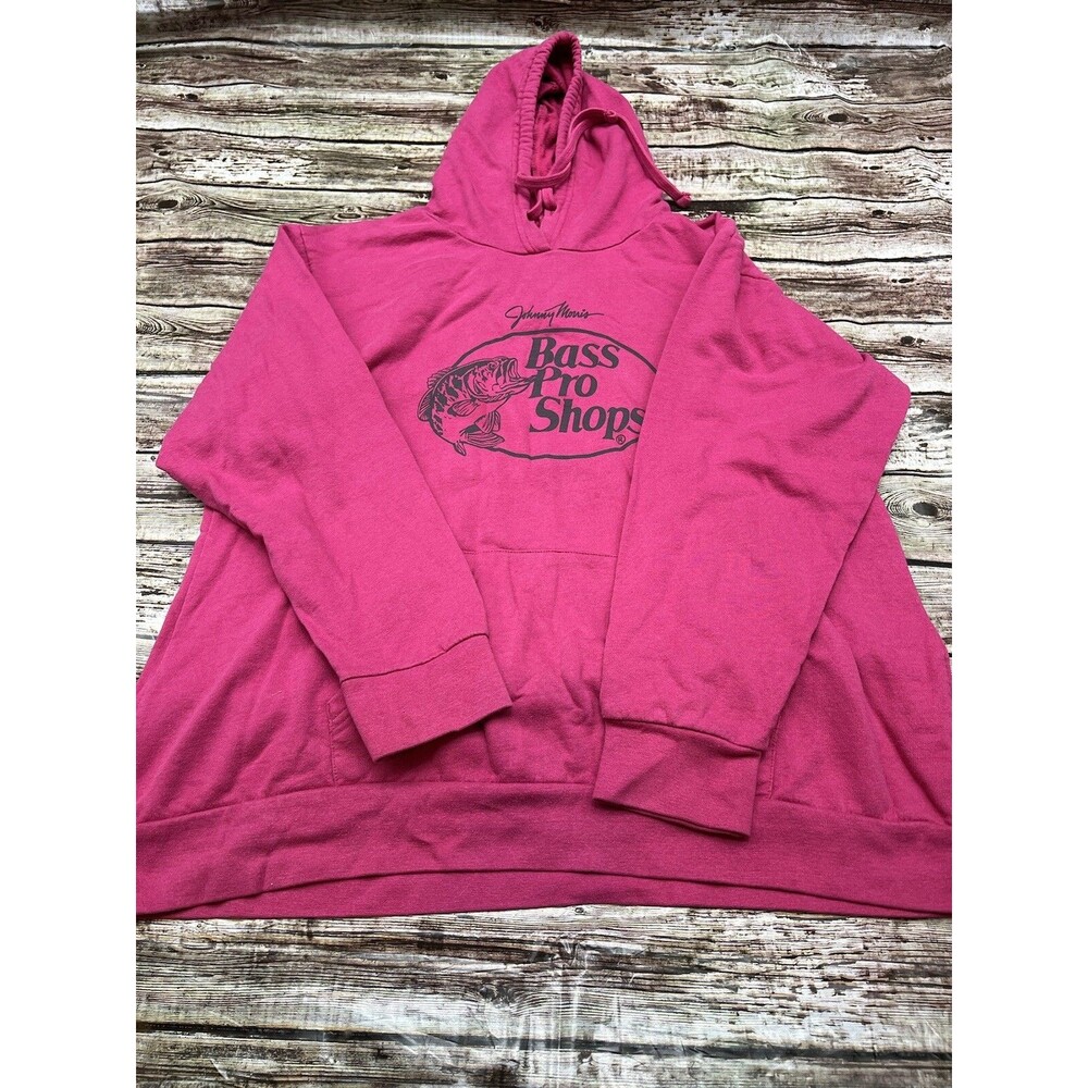 Bass Pro Shops Logo Johnny Morris Women's Sz XL Pink Pullover Hoodie Sweatshirt